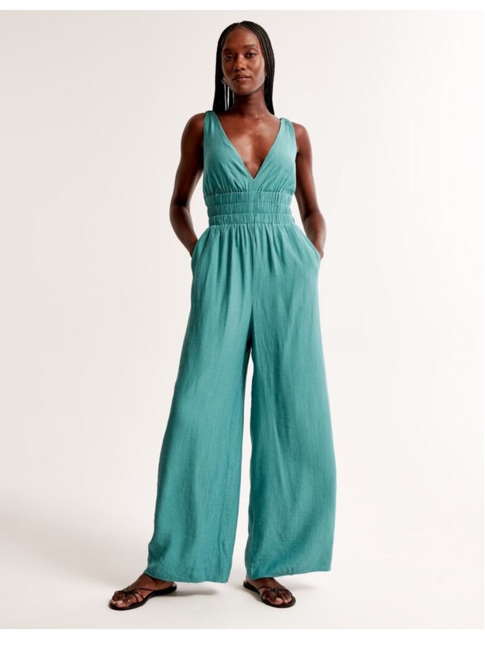 Abercrombie & Fitch Teal V-Neck Wide-Leg Jumpsuit